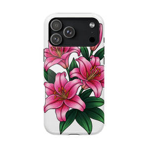 Pink Lily Floral Magnetic Impact Phone Case, Protective Cover - Mobile Cases