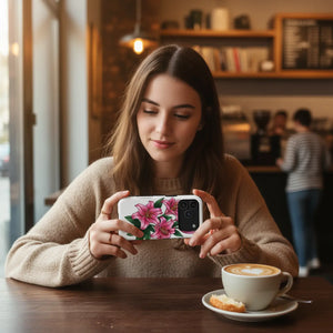 Pink Lily Floral Magnetic Impact Phone Case, Protective Cover - Mobile Cases