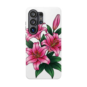 Pink Lily Floral Magnetic Impact Phone Case, Protective Cover - Mobile Cases