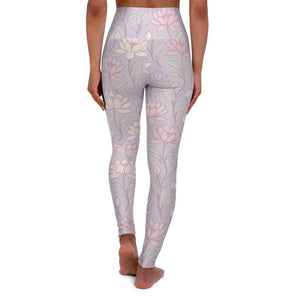 Premium High Waisted Yoga Leggings Pink Lotus Flowers - Dipaliz - Xs