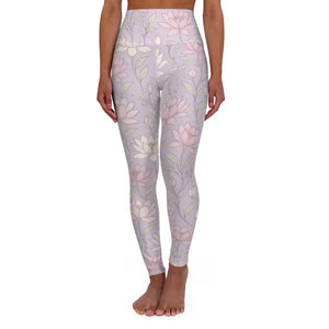 Premium High Waisted Yoga Leggings Pink Lotus Flowers - Dipaliz - Xs