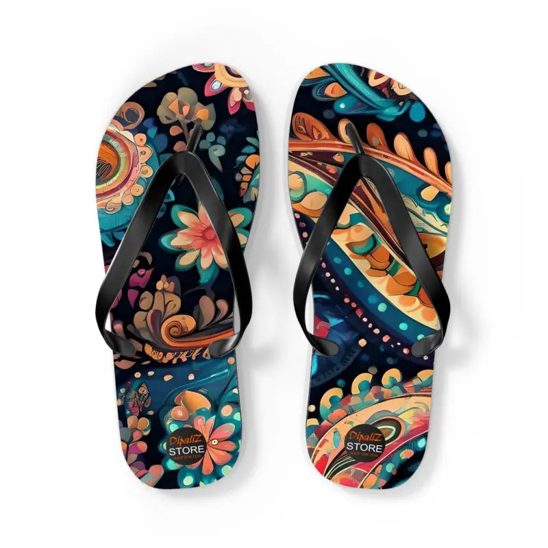 Turn Heads in Pink Paisley Unisex Flip Flops - l / Black Sole Shoes