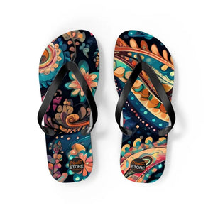 Pink Paisley Unisex Flip Flops - Bold Summer Beach Style - Dipaliz - m / Black Sole - Slippers