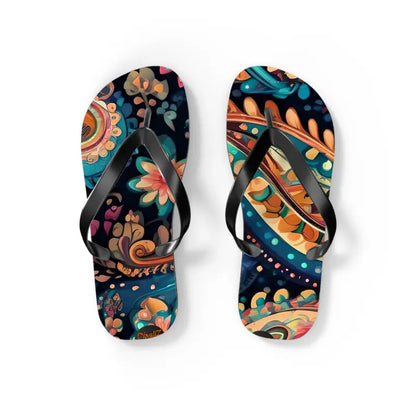 Turn Heads in Pink Paisley Unisex Flip Flops - s / Black Sole Shoes