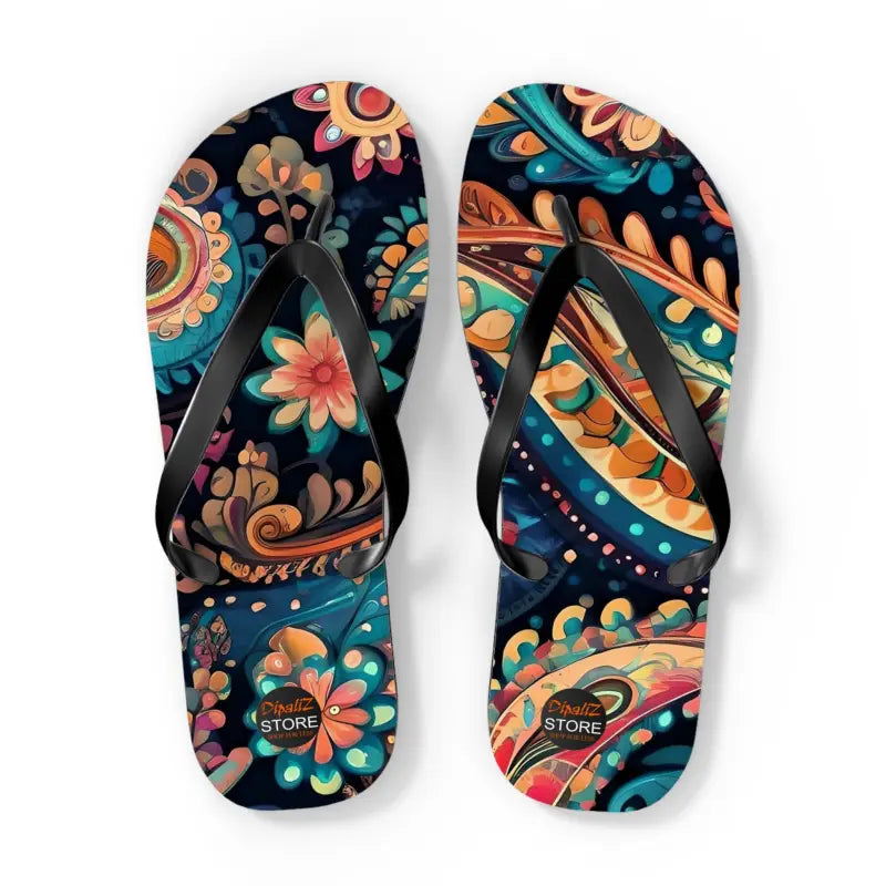 Turn Heads in Pink Paisley Unisex Flip Flops - Xl / Black Sole Shoes