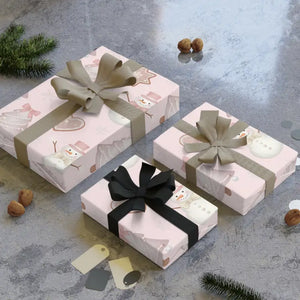 Holiday Wrapping Paper Pink Pastel Snowman Design Dipaliz