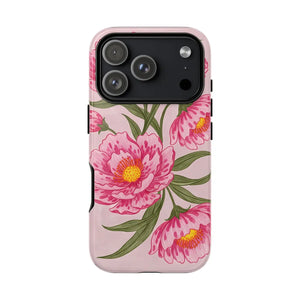 Pink Peony Tough Phone Case, Floral Protective Cover - Mobile Cases