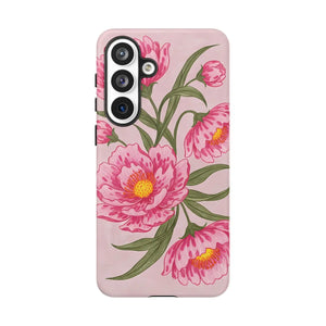 Pink Peony Tough Phone Case, Floral Protective Cover - Mobile Cases