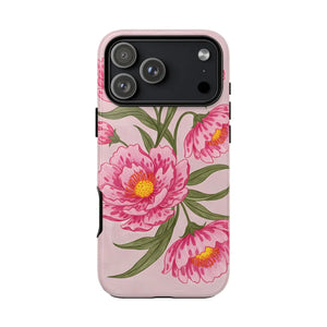 Pink Peony Tough Phone Case, Floral Protective Cover - Mobile Cases