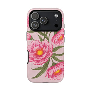 Pink Peony Tough Phone Case, Floral Protective Cover - Mobile Cases