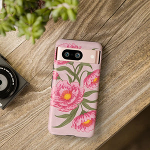 Pink Peony Tough Phone Case, Floral Protective Cover - Mobile Cases