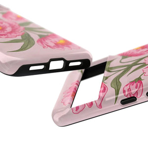 Pink Peony Tough Phone Case, Floral Protective Cover - Mobile Cases