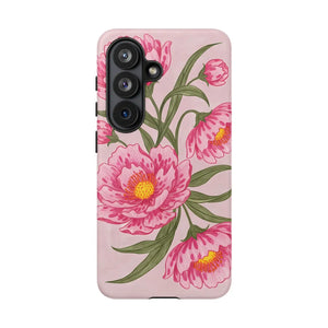 Pink Peony Tough Phone Case, Floral Protective Cover - Mobile Cases