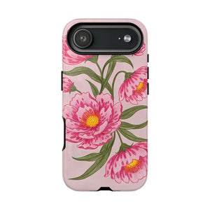 Pink Peony Tough Phone Case, Floral Protective Cover - Mobile Cases