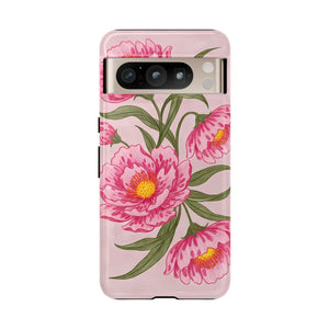 Pink Peony Tough Phone Case, Floral Protective Cover - Mobile Cases