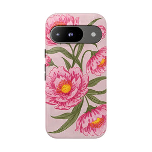 Pink Peony Tough Phone Case, Floral Protective Cover - Mobile Cases