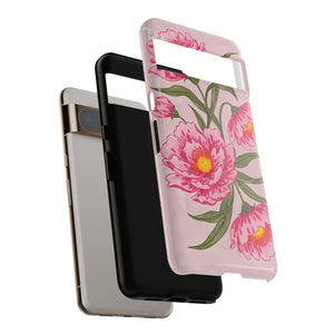 Pink Peony Tough Phone Case, Floral Protective Cover - Mobile Cases
