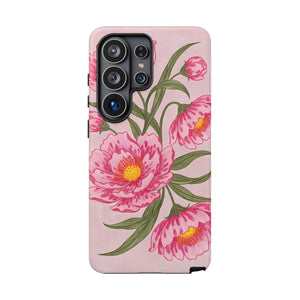 Pink Peony Tough Phone Case, Floral Protective Cover - Mobile Cases