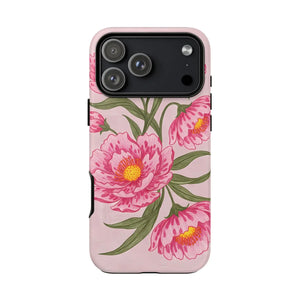 Pink Peony Tough Phone Case, Floral Protective Cover - Mobile Cases