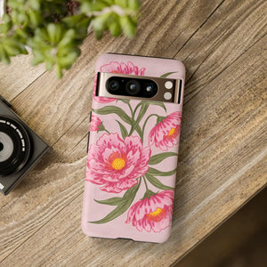 Pink Peony Tough Phone Case, Floral Protective Cover - Mobile Cases