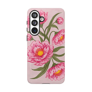 Pink Peony Tough Phone Case, Floral Protective Cover - Mobile Cases