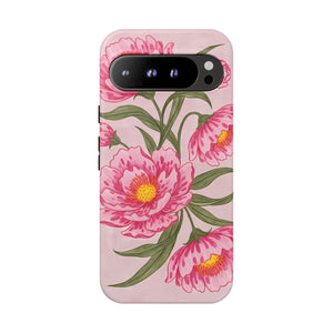Pink Peony Tough Phone Case, Floral Protective Cover - Mobile Cases