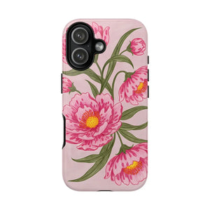Pink Peony Tough Phone Case, Floral Protective Cover - Mobile Cases
