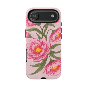 Pink Peony Tough Phone Case, Floral Protective Cover - Mobile Cases