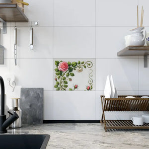 Home Decor - Pink Rose Climber Ceramic Wall Tile - Elegant Floral - Dipaliz