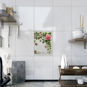 Home Decor - Pink Rose Climber Ceramic Wall Tile - Elegant Floral - Dipaliz