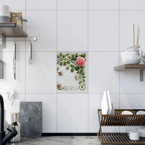 Home Decor - Pink Rose Climber Ceramic Wall Tile - Elegant Floral - Dipaliz
