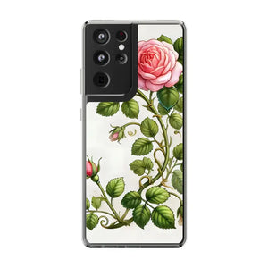 Stylish Pink Rose Clear Case Chic Phone Protection by Dipaliz - Samsung Galaxy S21 Ultra / Without Gift Packaging