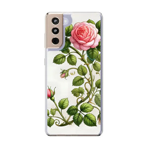 Stylish Pink Rose Clear Case Chic Phone Protection by Dipaliz - Samsung Galaxy S21 Plus / Without Gift Packaging