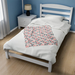 Pink Rose Flowers Velveteen Plush Blanket - Dipaliz - Blankets