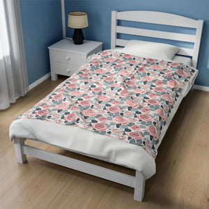 Pink Rose Flowers Velveteen Plush Blanket - Dipaliz - Blankets