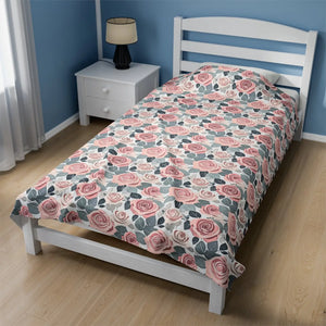 Pink Rose Flowers Velveteen Plush Blanket - Dipaliz - Blankets