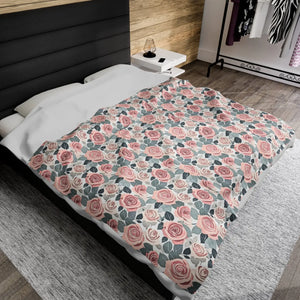 Pink Rose Flowers Velveteen Plush Blanket - Dipaliz - Blankets