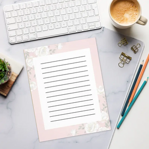 Pink Rose Notepad - Botanical Lined Paper for Wedding Planning - Dipaliz - Notepads