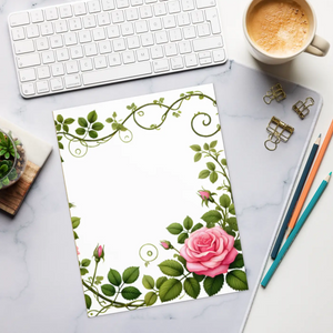 Enchanting Rose Vine Notepad - Pink Floral Stationery - Dipaliz - Notepads