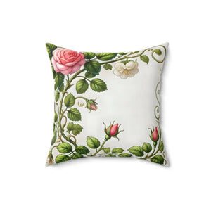 Pink Rose Vine Spun Polyester Square Pillow - Dipaliz - 16’’ × - Throw Pillows