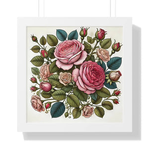 Framed Vertical Poster Pink Roses Archive Paper - Dipaliz - Posters
