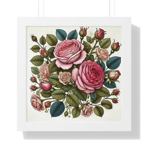 Framed Vertical Poster Pink Roses Archive Photo Paper Art Dipaliz - 16″ x / White - Posters