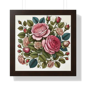 Framed Vertical Poster Pink Roses Archive Photo Paper Art Dipaliz - 16″ x / Walnut - Posters