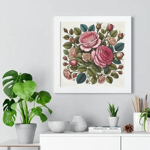 Framed Vertical Poster Pink Roses Archive Photo Paper Art Dipaliz - Posters