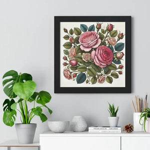Framed Vertical Poster Pink Roses Archive Photo Paper Art Dipaliz - Posters