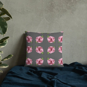 Pink Roses Grey Throw Pillows – Concealed Zipper - Dipaliz