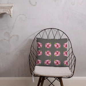 Pink Roses Grey Throw Pillows – Concealed Zipper - Dipaliz