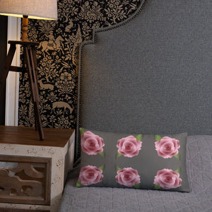 Pink Roses Grey Throw Pillows – Concealed Zipper - Dipaliz