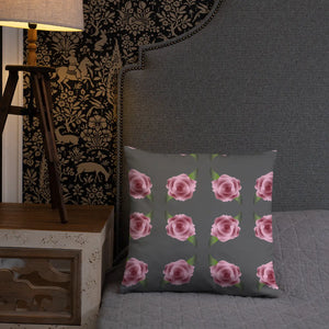 Pink Roses Grey Throw Pillows – Concealed Zipper - Dipaliz