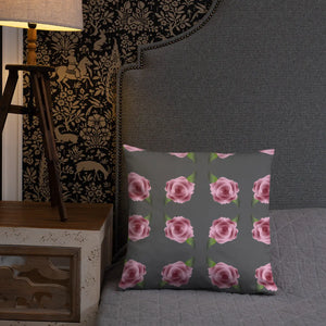Pink Roses Grey Throw Pillows – Concealed Zipper - Dipaliz